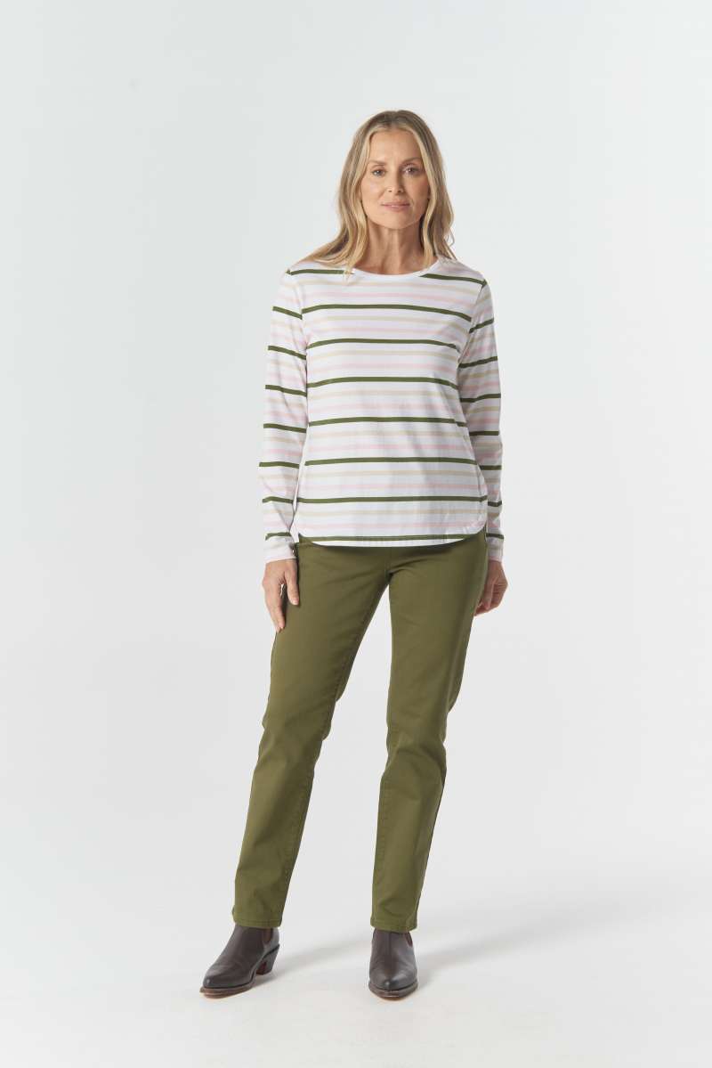 View Goondiwindi Multi Stripe Long Sleeve Tee - Sage