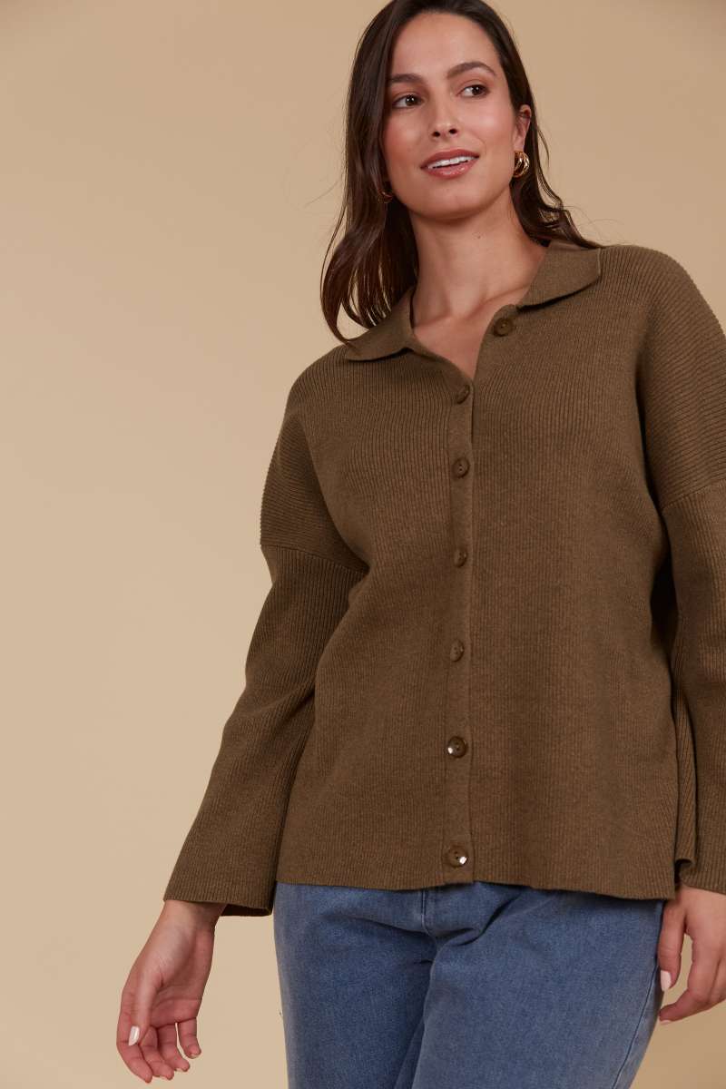 View Isle of Mine Tala Knit Shirt - Toffee