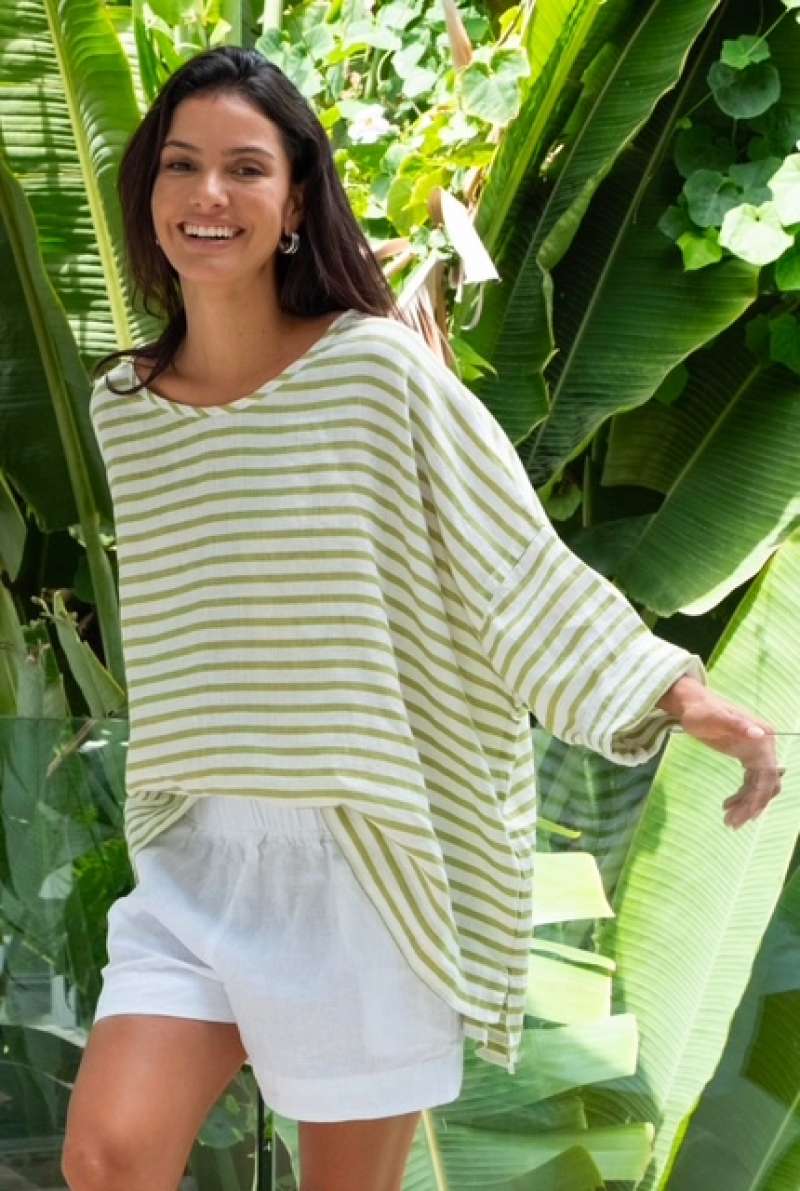 View Frockk Hunter Top - Small Avocado Stripe